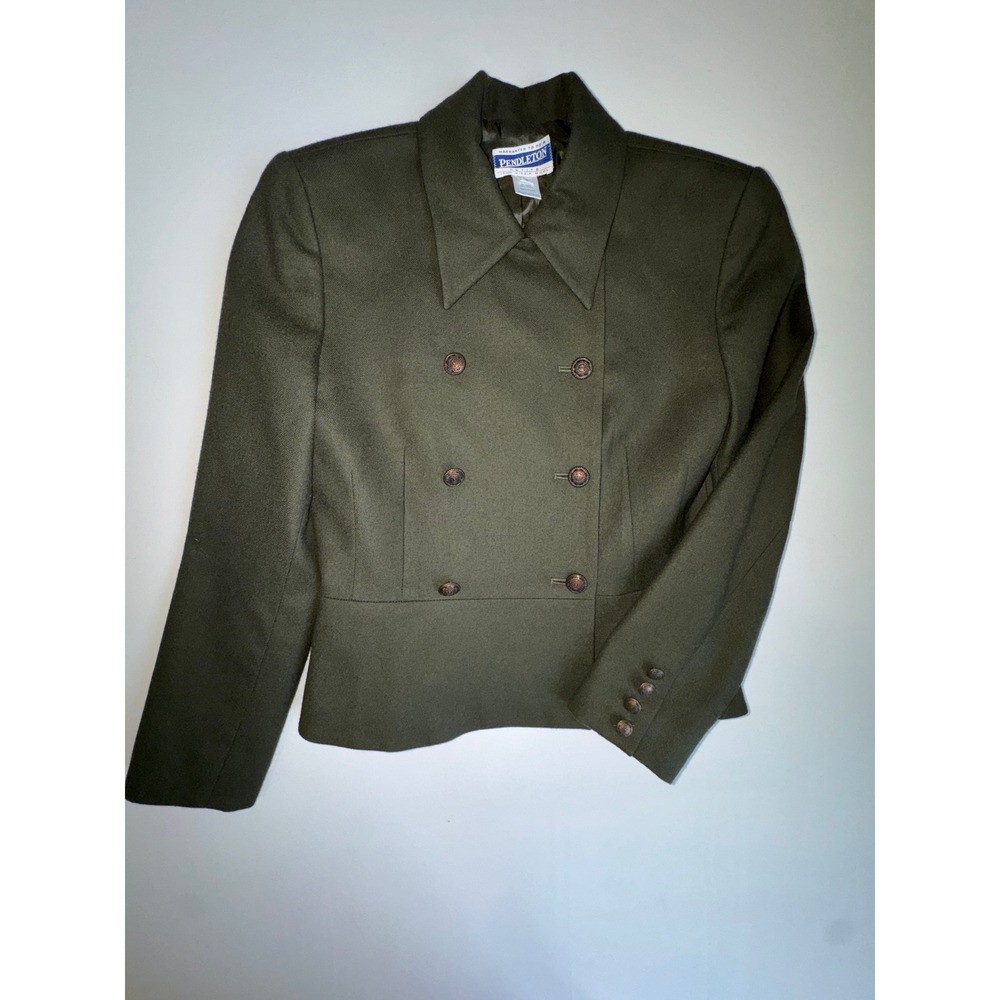 Pendleton Vintage Petite 100% Virgin Wool Lined Double Breasted Green Blazer 6P